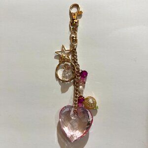 Metal Chain Bag Charm Keychain with Crystal Hearts and Stars